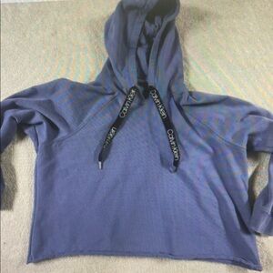 CALVIN KLEIN Spell Out Hoodie | 2XL | Jumper Top Sweatshirt Short Cropped Retro